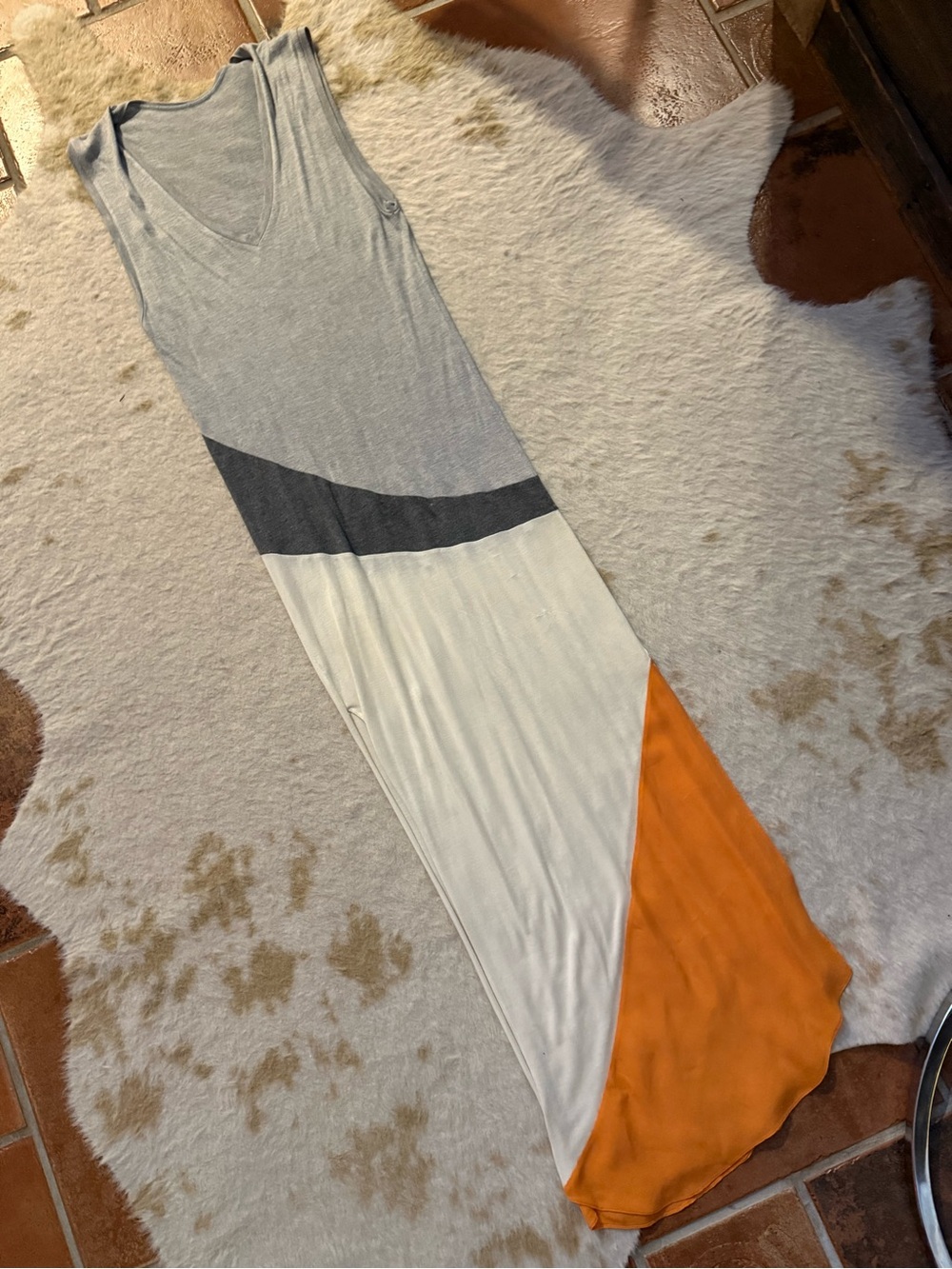 Sleeveless Colorblock Maxi Dress in Gray, Ivory & Orange